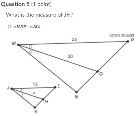 Q5: What is the measure of JH? Question 5 options: 12 300 18.75 33.33-example-1