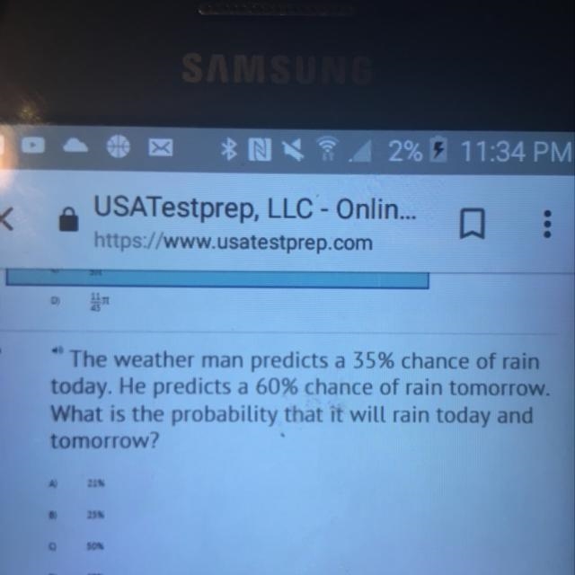 The weather man predicts a 35% chance of rain today. He predicts a 60% chance of rain-example-1