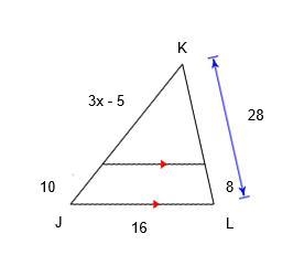 A) For ΔJKL use the Triangle Proportionality Theorem to solve for x. b) After you-example-1