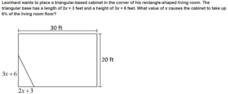 Leonhard wants to place a triangular-based cabinet in the corner of his rectangle-example-1