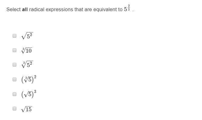 Select all radical expressions that are equivalent: (picture attached)-example-1