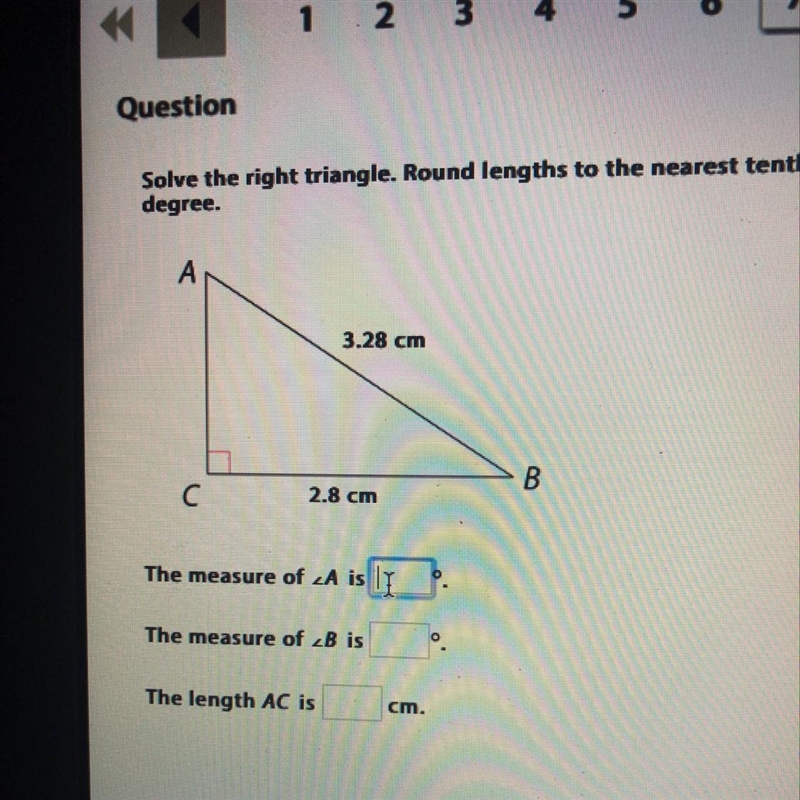 Solve the right triangle. Round lengths to the nearest tenth and angles to the nearest-example-1