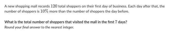 A new shopping mall records 120 total shoppers on their first day of business. Each-example-1