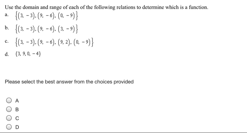 Use the domain and range of each of the following relations to determine which is-example-1