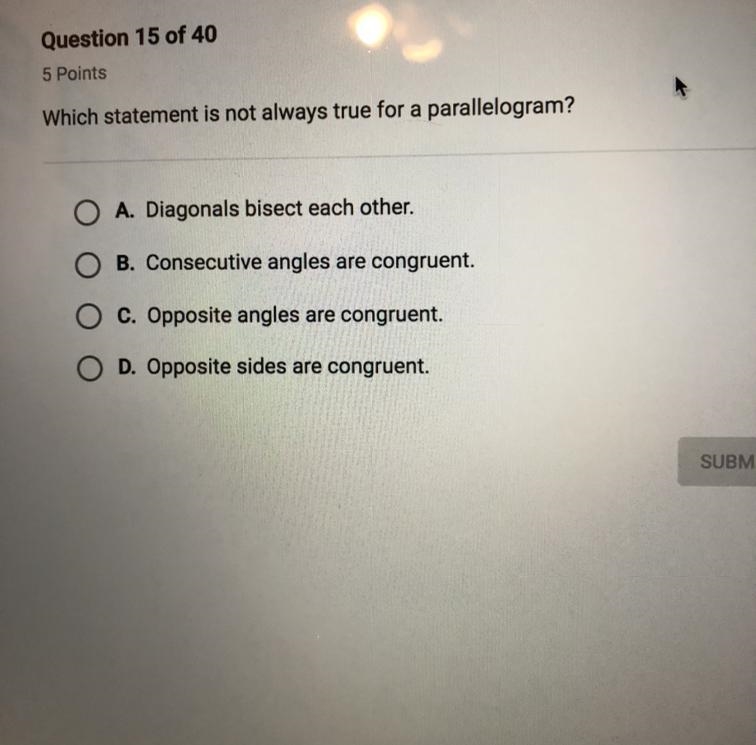 Which statement is not always true for a parallelogram?-example-1