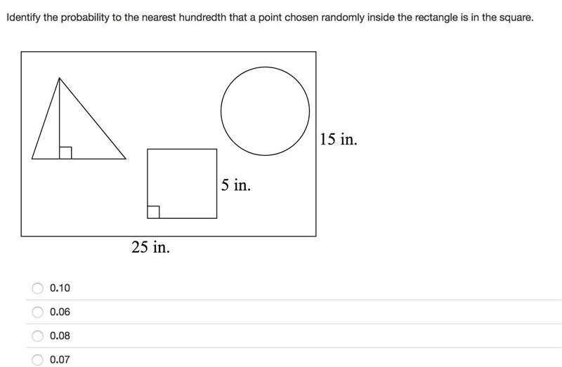 Identify the probability to the nearest hundredth that a point chosen randomly inside-example-1