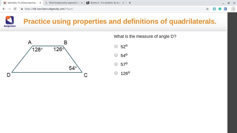 Hey there! Can you help my math assignment, please? What is the measure of angle D-example-1