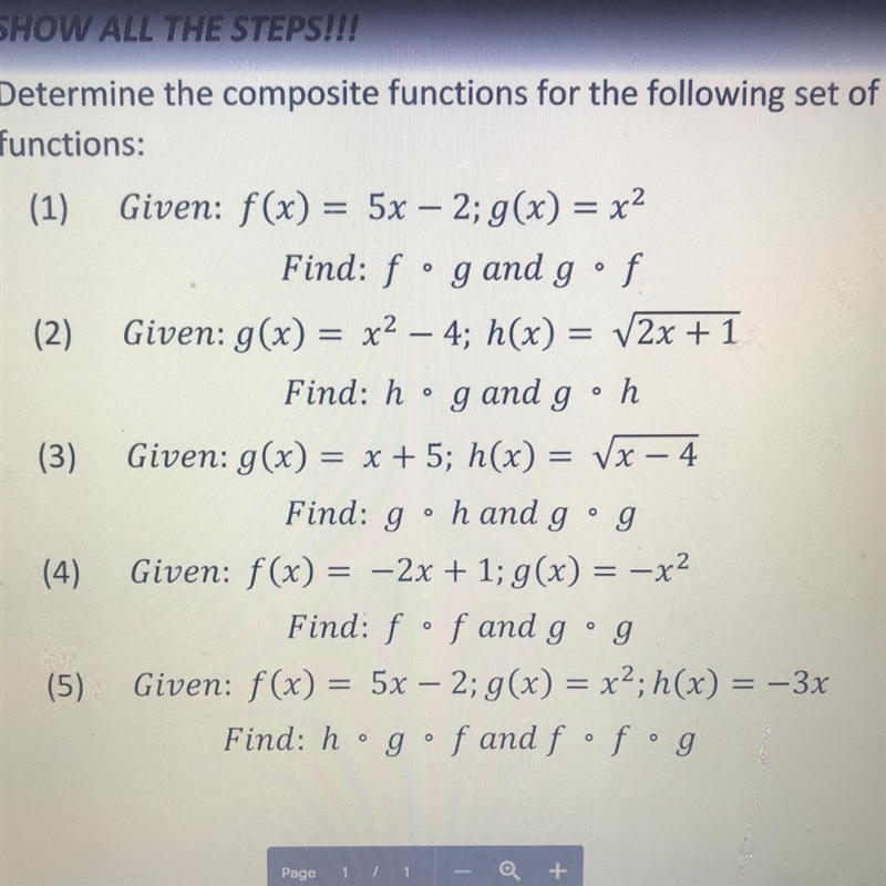 HELP WITH ALL Determine the composite functions of the following set of functions-example-1