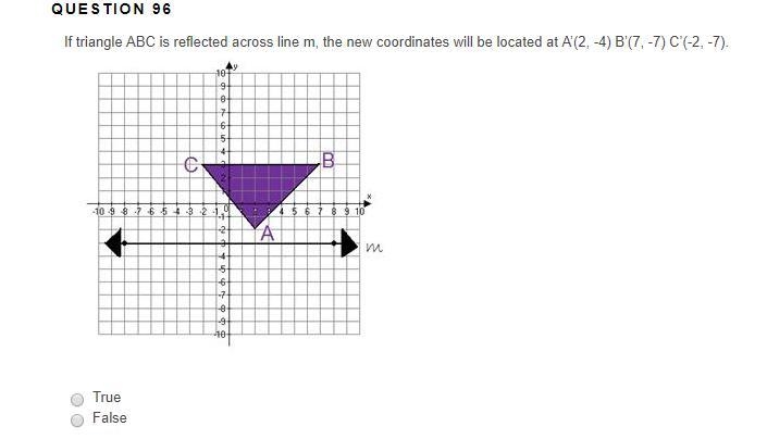 If triangle ABC is reflected across line m, the new coordinates will be located at-example-1