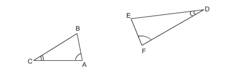 Determine whether each pair of triangles is similar. If similarity exists, write a-example-1