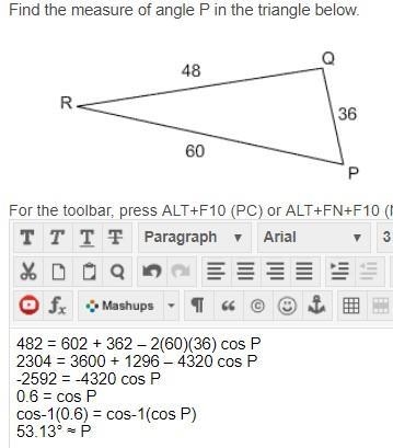 Using the value found in the previous question, find the measure of angle R and the-example-1