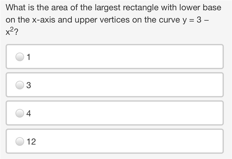 What is the area of the largest rectangle with lower base on the x-axis and upper-example-1