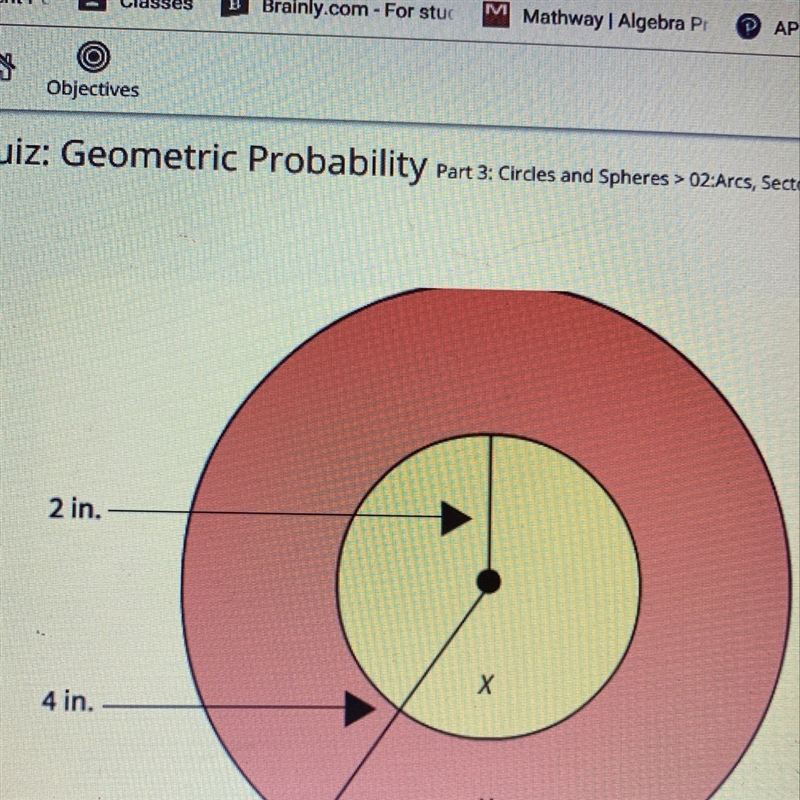 An archery target is shown. The radius of region X is 2 inches. and the radius of-example-1