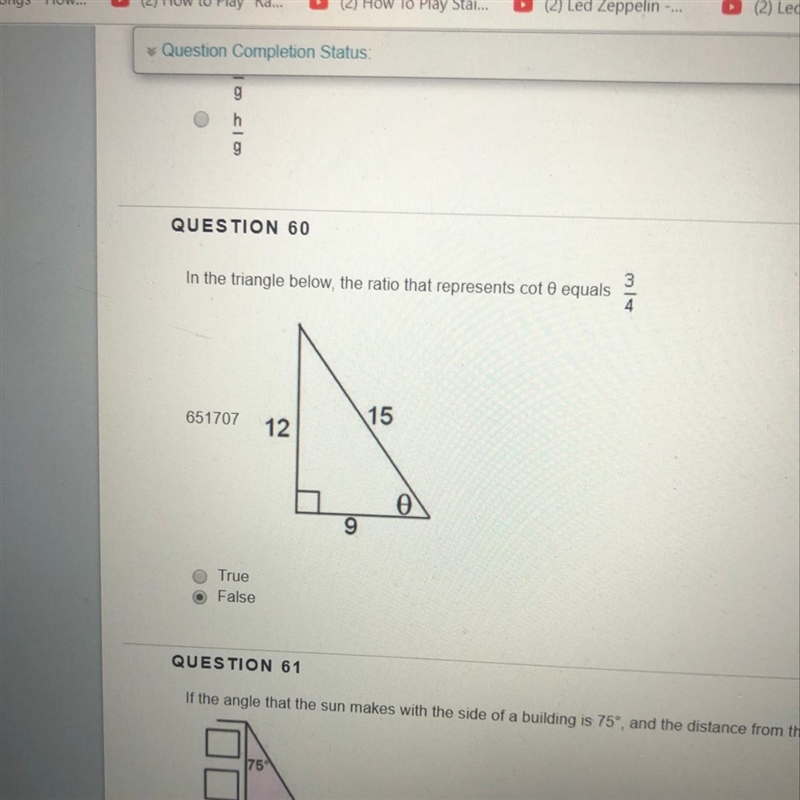 Is this right? In the triangle the ratio that represents cot 0 equals 3/4-example-1