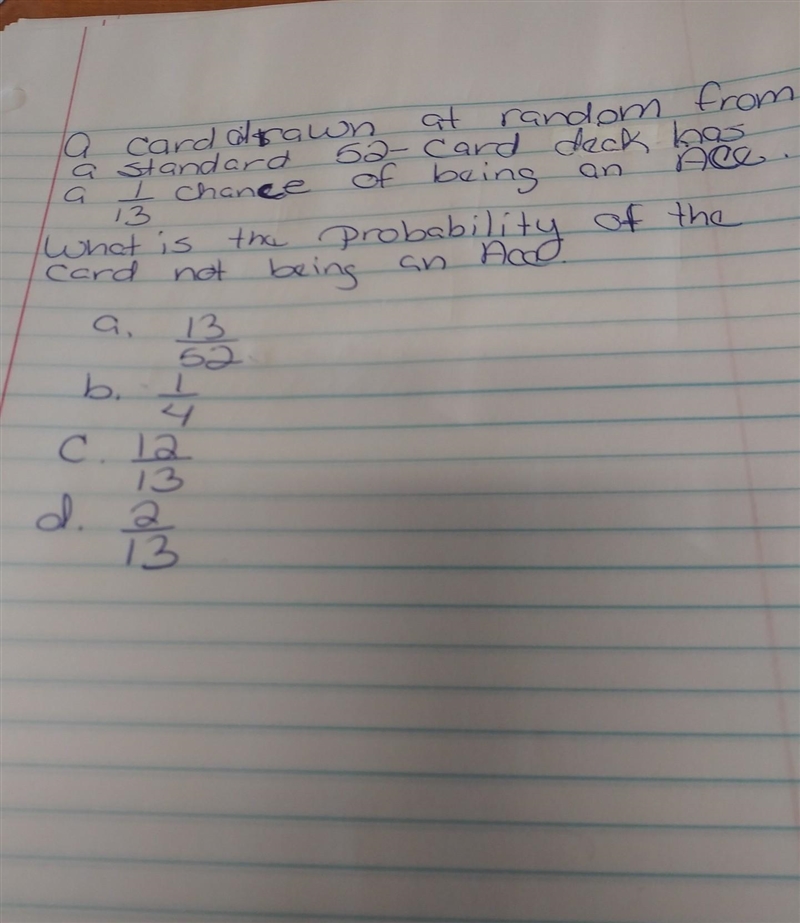 Probability of the card not being an Ace. ​-example-1