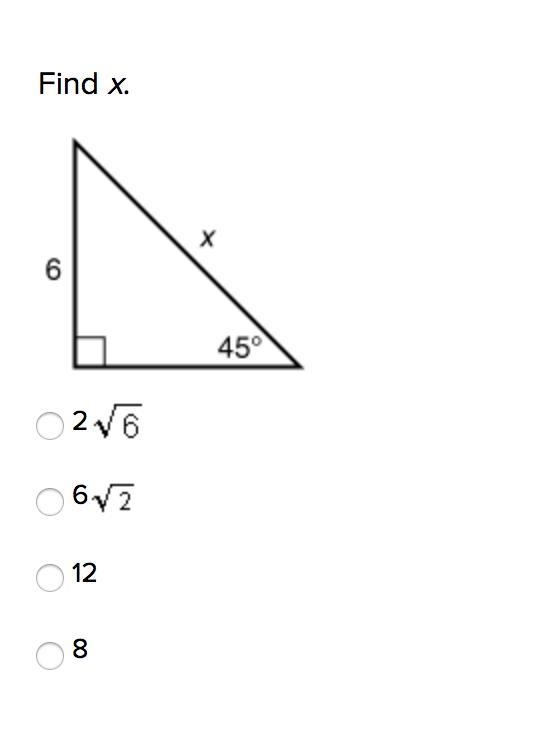 Find x. 2 √6 6 √2 12 8-example-1