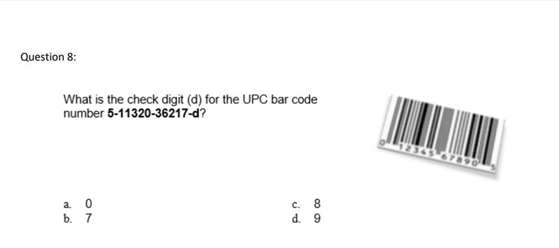 Correct answers only please! What is the check digit (d) for the UPC bar code number-example-1