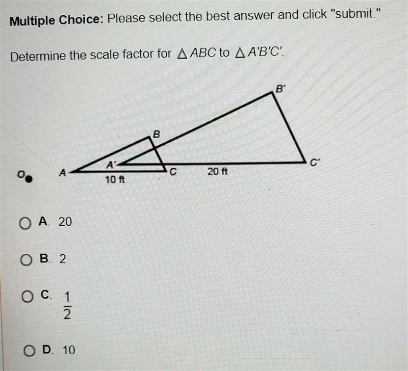 Determine the scale factor for Δ ABC to Δ A¹B¹C¹.-example-1