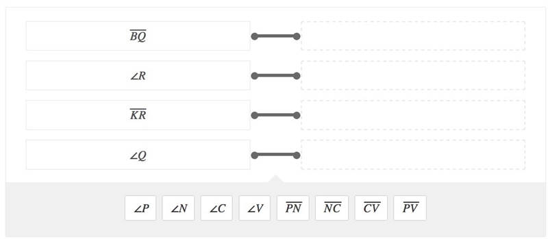 Trapezoid KRBQ∼trapezoid PNCV Drag the answers into the boxes to match each part of-example-1