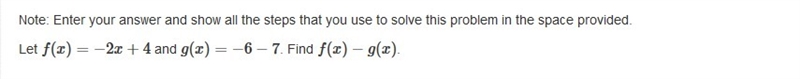 1. What is the solution to the equation? 2.Let f(x)=−2x+4 and g(x)=−6−7. Find f(x-example-2