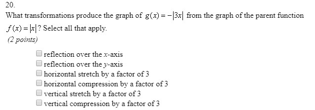 What transformations produce the graph of g(x)=- | 3x | from the graph of the parent-example-1