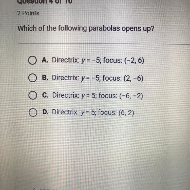 Which of the following parabolas opens up?-example-1