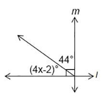 Find the value of x that verifies that l ⊥ m. A. 10 B. 15 C. 12 D. 14-example-1