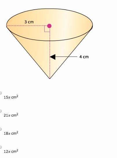 Find the lateral area of the cone in terms of π.-example-1