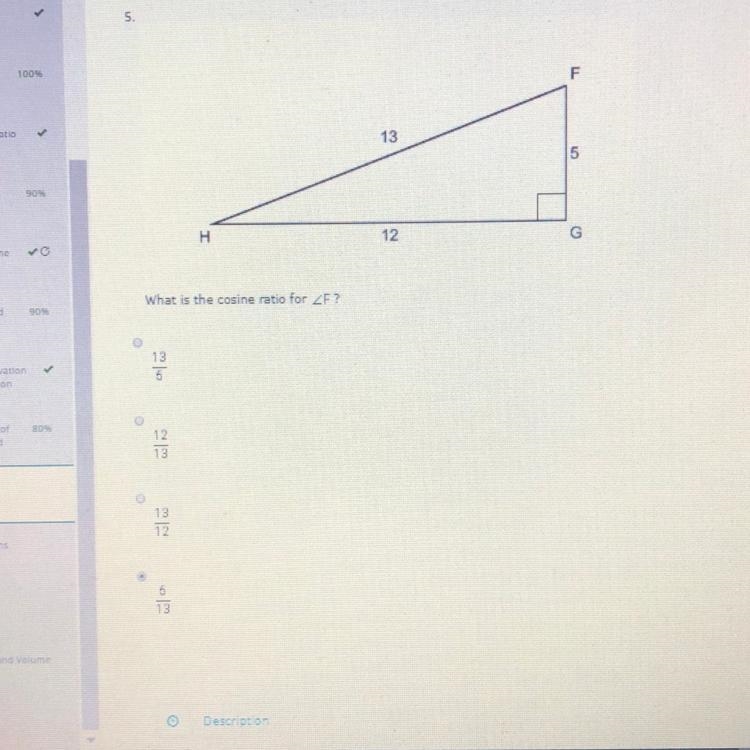 What is the cosine ratio for angle F?-example-1