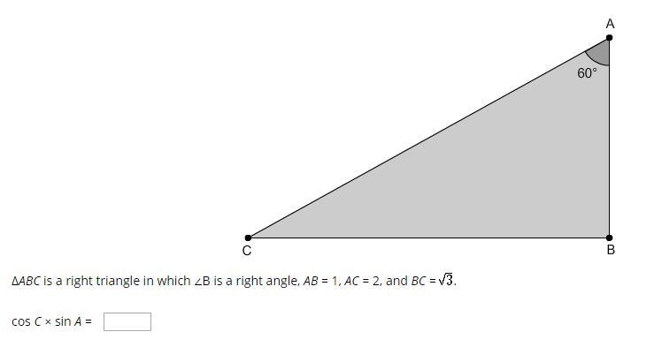 ΔABC is a right triangle in which ∠B is a right angle, AB = 1, AC = 2, and BC = sqrt-example-1