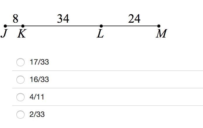 A point is chosen randomly on JM. Identify the probability that the point is NOT on-example-1