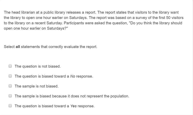 The head librarian at a public library releases a report. The report states that visitors-example-1