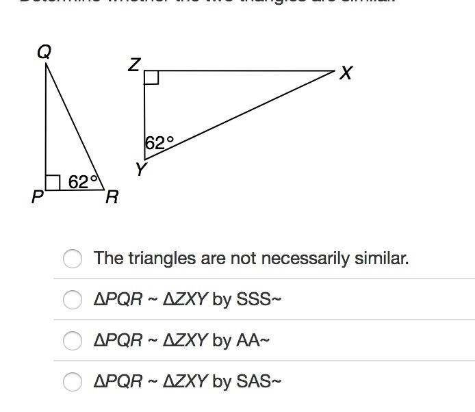 Determine whether the two triangles are similar. PLEASE HELP!!-example-1