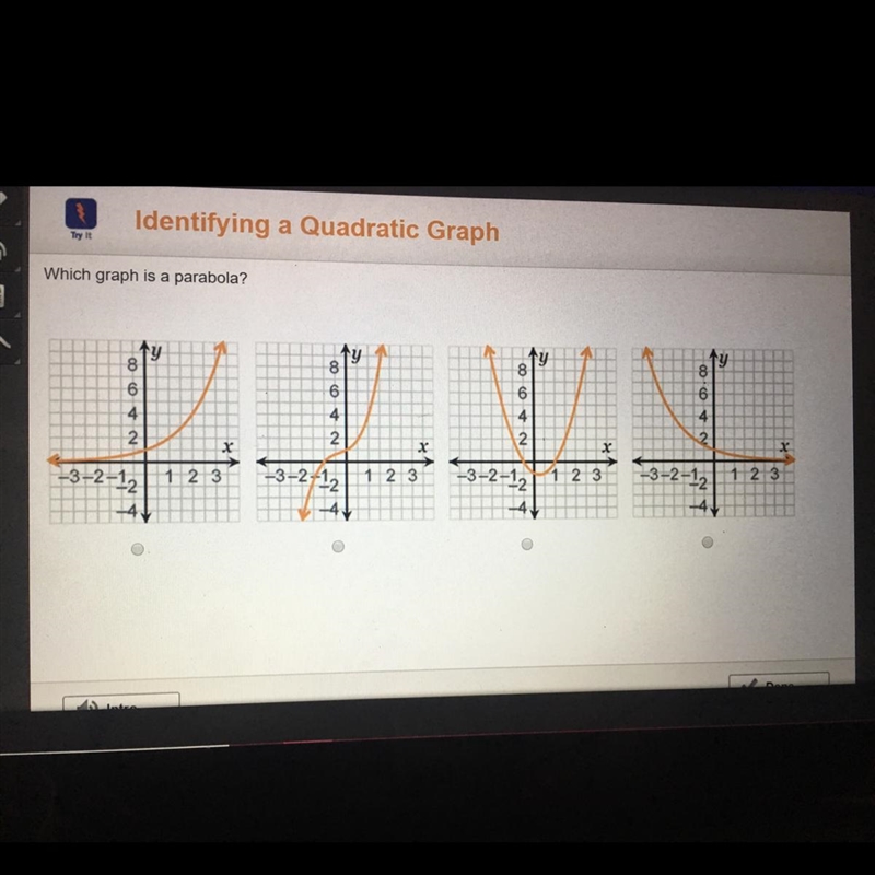 Which graph is a parabola?-example-1