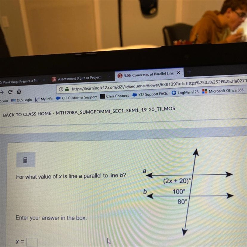 For what value of x is line a parallel to line b-example-1