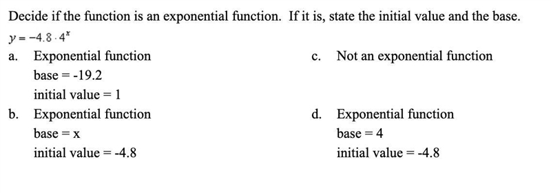 (Q6) Decide if the function is an exponential function. If it is, state the initial-example-1