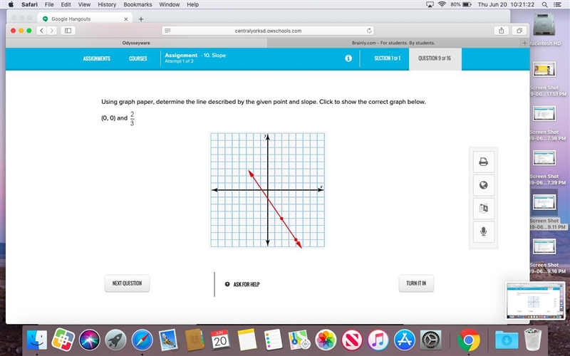 Using graph paper, determine the line described by the given point and slope. Click-example-1