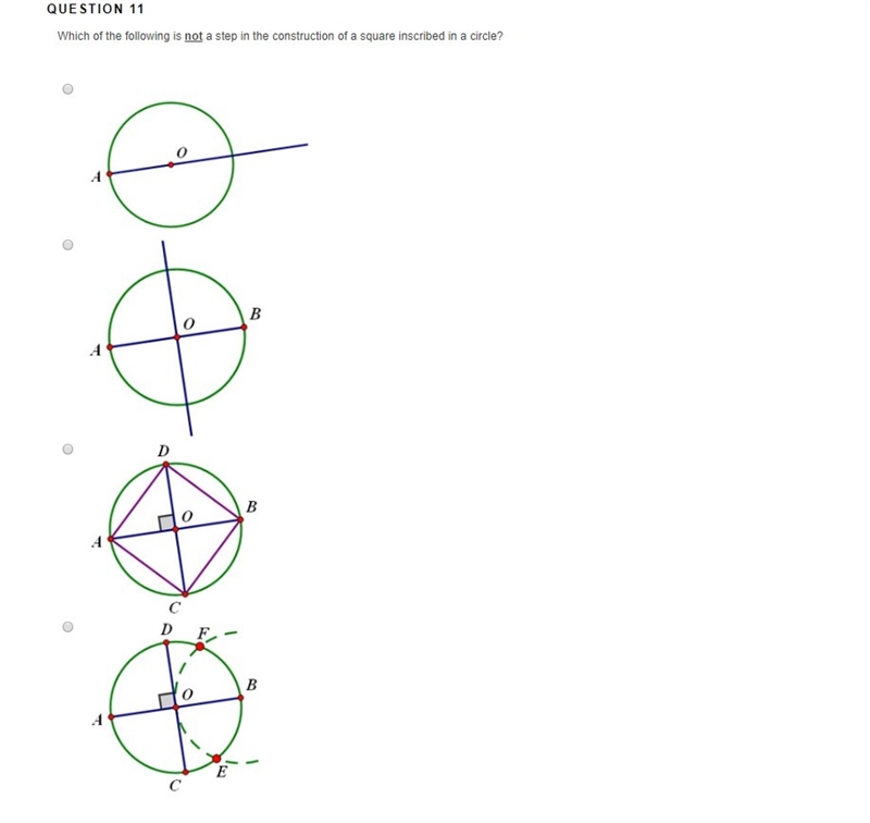 Which of the following is not a step in the construction of a square inscribed in-example-1