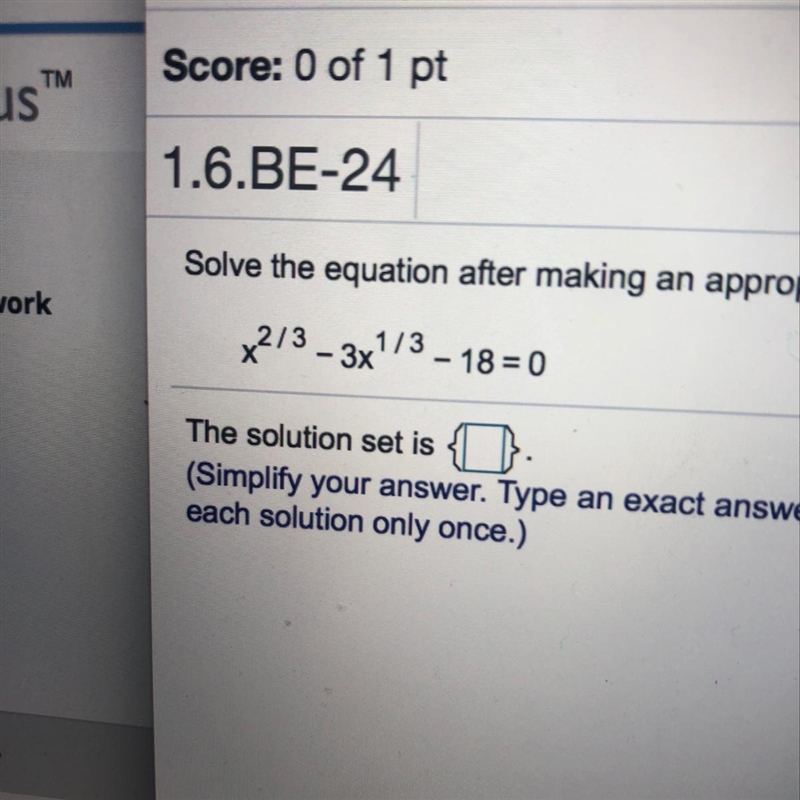 Solve the equation after making the appropriate substitution. Need help!-example-1