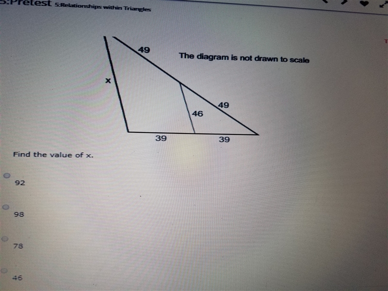 Find the value of x 92 98 78 46-example-1