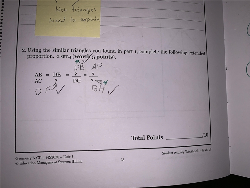 (1) In the diagram below, AC || DF|| BH || and CB || FE. Find four similar triangles-example-2