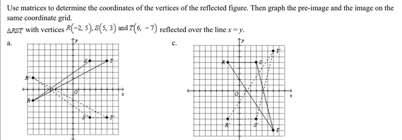 Use matrices to determine the coordinates of the vertices of the reflected figure-example-2