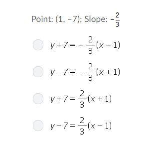 Which is a equation in point-slope form for the given point and slope?-example-1