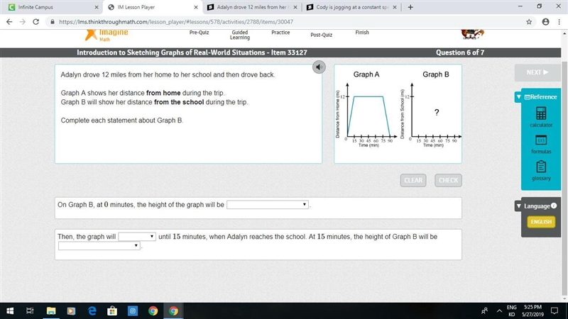 Adalyn drove 12 miles from her home to her school and then drove back. Graph A shows-example-1