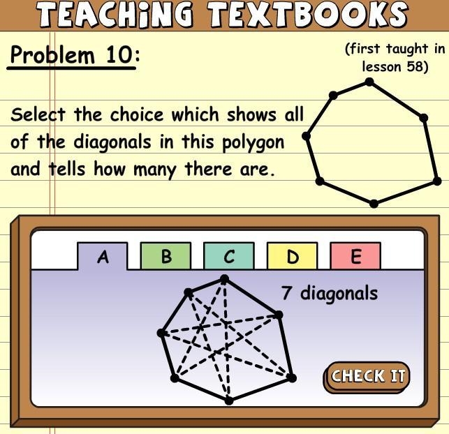 Select the choice which shows all of the diagonals in this polygon and tells how many-example-1