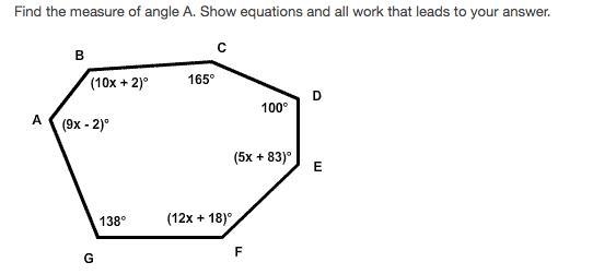 Find the measure of angle A. Show equations and all work that leads to your answer-example-1