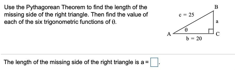 Use the Pythagorean Theorem to find the length of the missing side of the right triangle-example-1