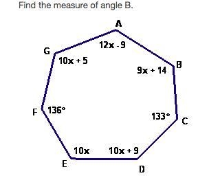 Find the measure of angle B. A. 186° B. 12° C. 128 4/7° D. 122°-example-1