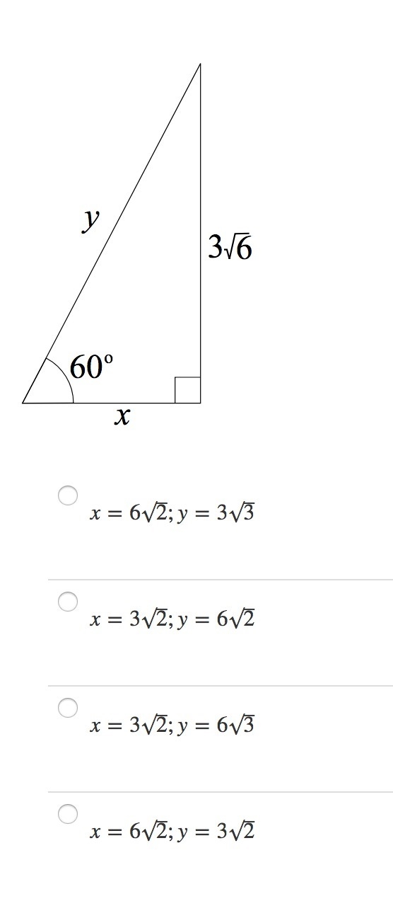 Identify the values of the variables. Give your answers in simplest radical form. HELP-example-1