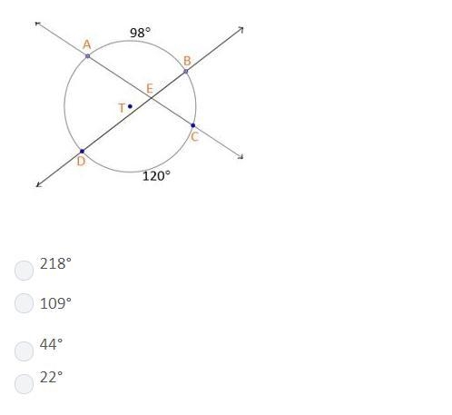 If m AD=98 and m CD=120 Whats is m-example-1